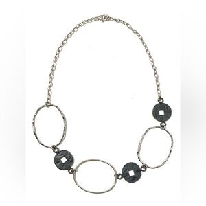Sterling Silver Modernist Bronze Coins Necklace 17”